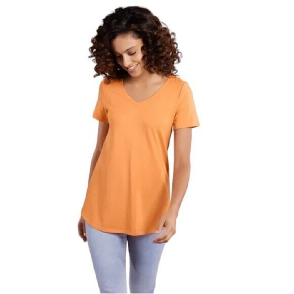 Plus Size Soft Surroundings Orange Shirt V-Neck Relaxed Fit Stretch Size 1X EUC